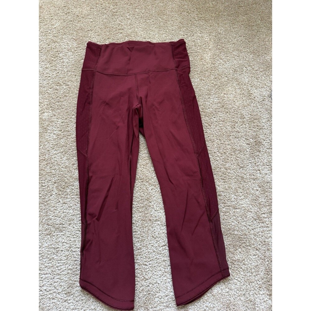 Lululemon Women's Size 8 Burgundy Mesh Panel Crop Leggings 20" Inseam Pockets